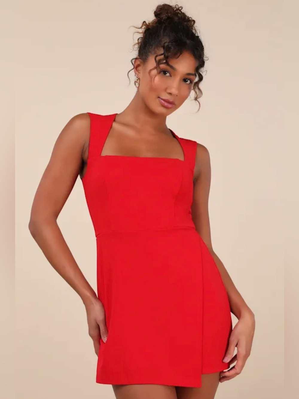 NWT Lulu's Red Square-Neck Sleeveless Skort Romper